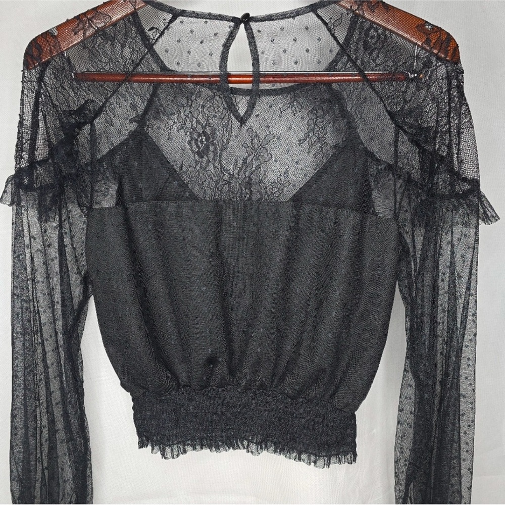 Lulus Top Black Lace Ruffle Overlay Long Sleeve Sexy Sweetheart Neckline Small